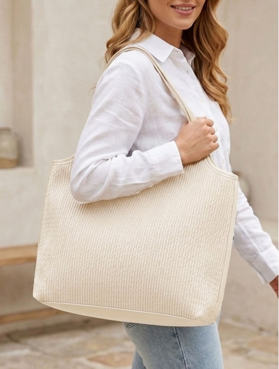 Faux Leather Ribbed Satchel Bag with Strap 